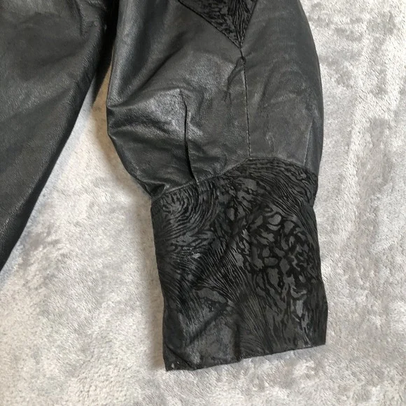 Outbrook Leather Coat Womens Large Black Long Baroque Suede Detail 80s Vintage - Picture 16 of 16